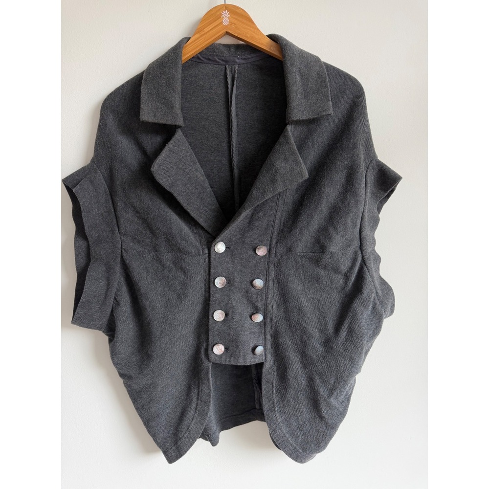 Women's Charcoal Oversized Blazer Vest Skeleton Buttons Size Small Goth Grunge